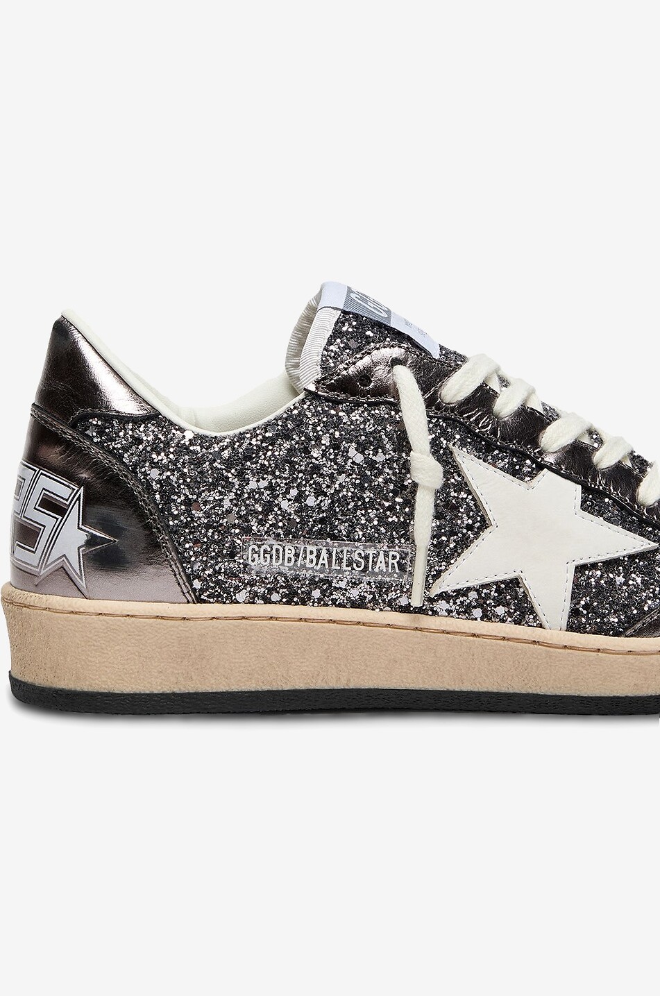 GOLDEN GOOSE Niedrige Ledersneakers mit Glitzerdetails Ball Star Damen DUNKELGRAU 4