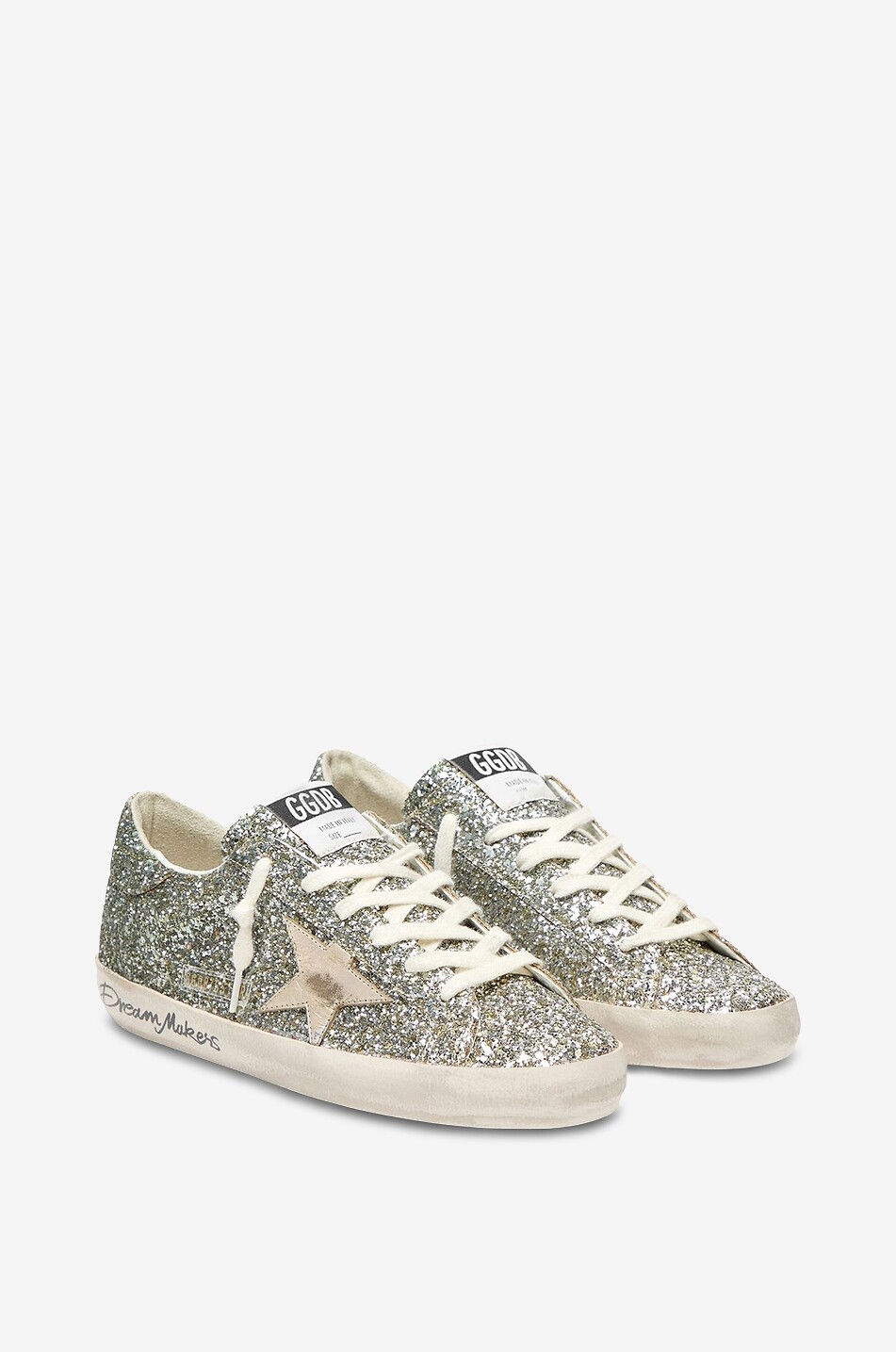 GOLDEN GOOSE Baskets basses en cuir à paillettes Super-Star Femme ARGENT 2