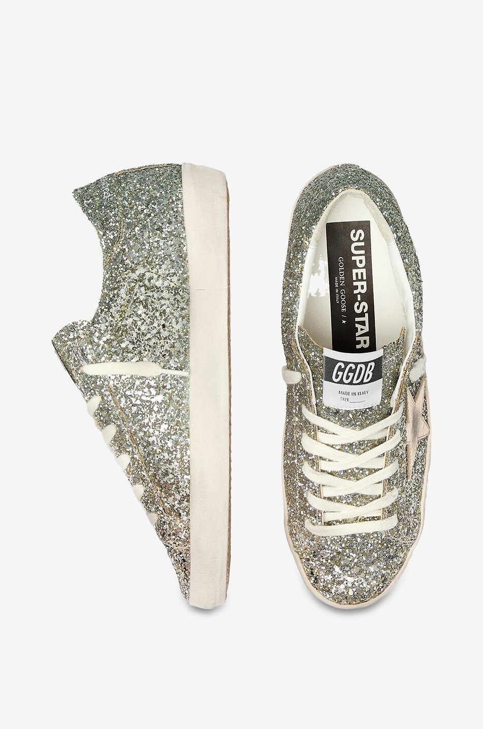 GOLDEN GOOSE Baskets basses en cuir à paillettes Super-Star Femme ARGENT 3