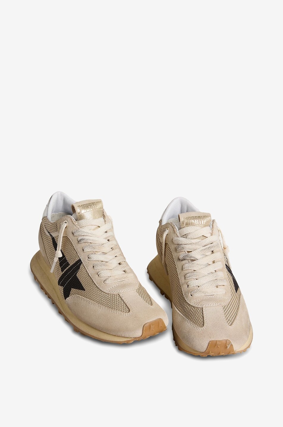 GOLDEN GOOSE Baskets basses en filet et daim Marathon Femme Beige Foncé 2