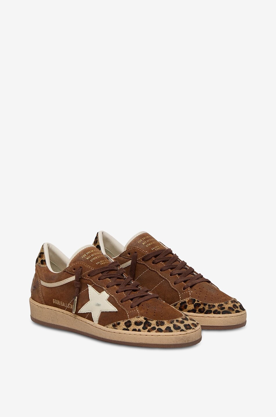 GOLDEN GOOSE Baskets basses en daim à motif léopard Ball Star Femme MARRON 2