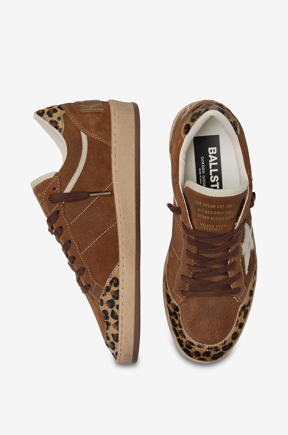 GOLDEN GOOSE Baskets basses en daim à motif léopard Ball Star Femme MARRON 4