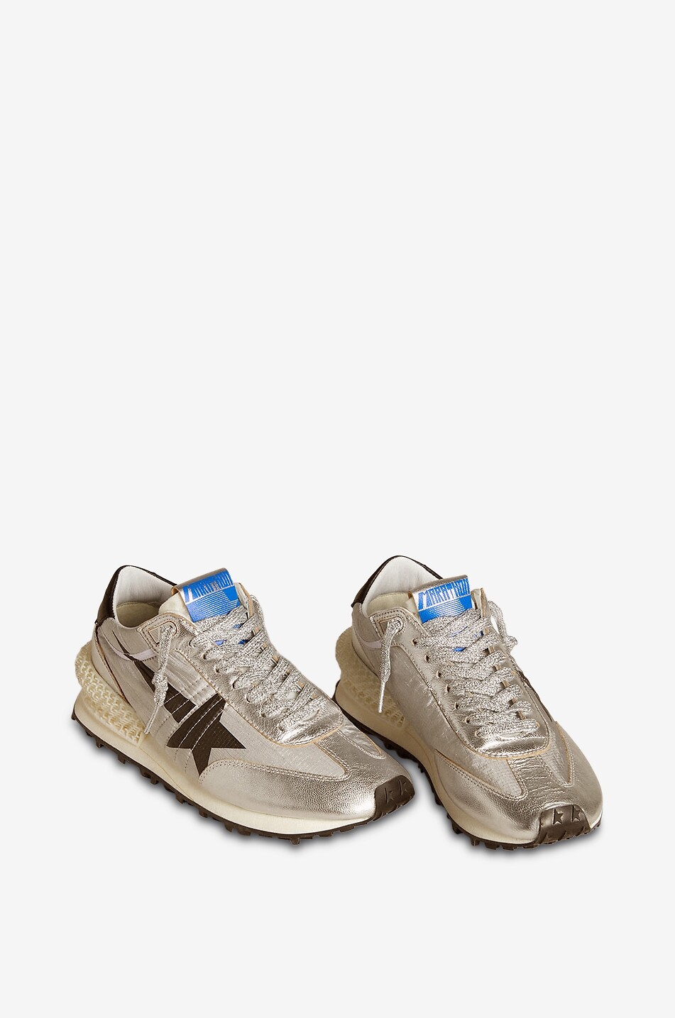 GOLDEN GOOSE Handgefertigte Leder-Sneakers mit Metallic-Finish Marathon Herren GRAU 2