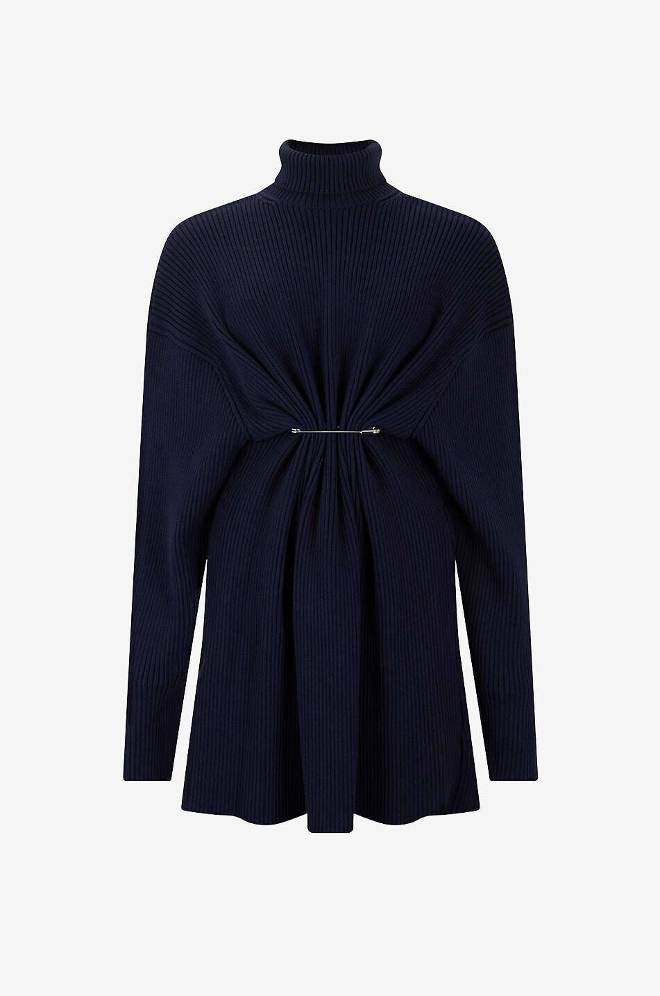 BALENCIAGA Draped knit turtleneck mini dress Women DARK BLUE 1
