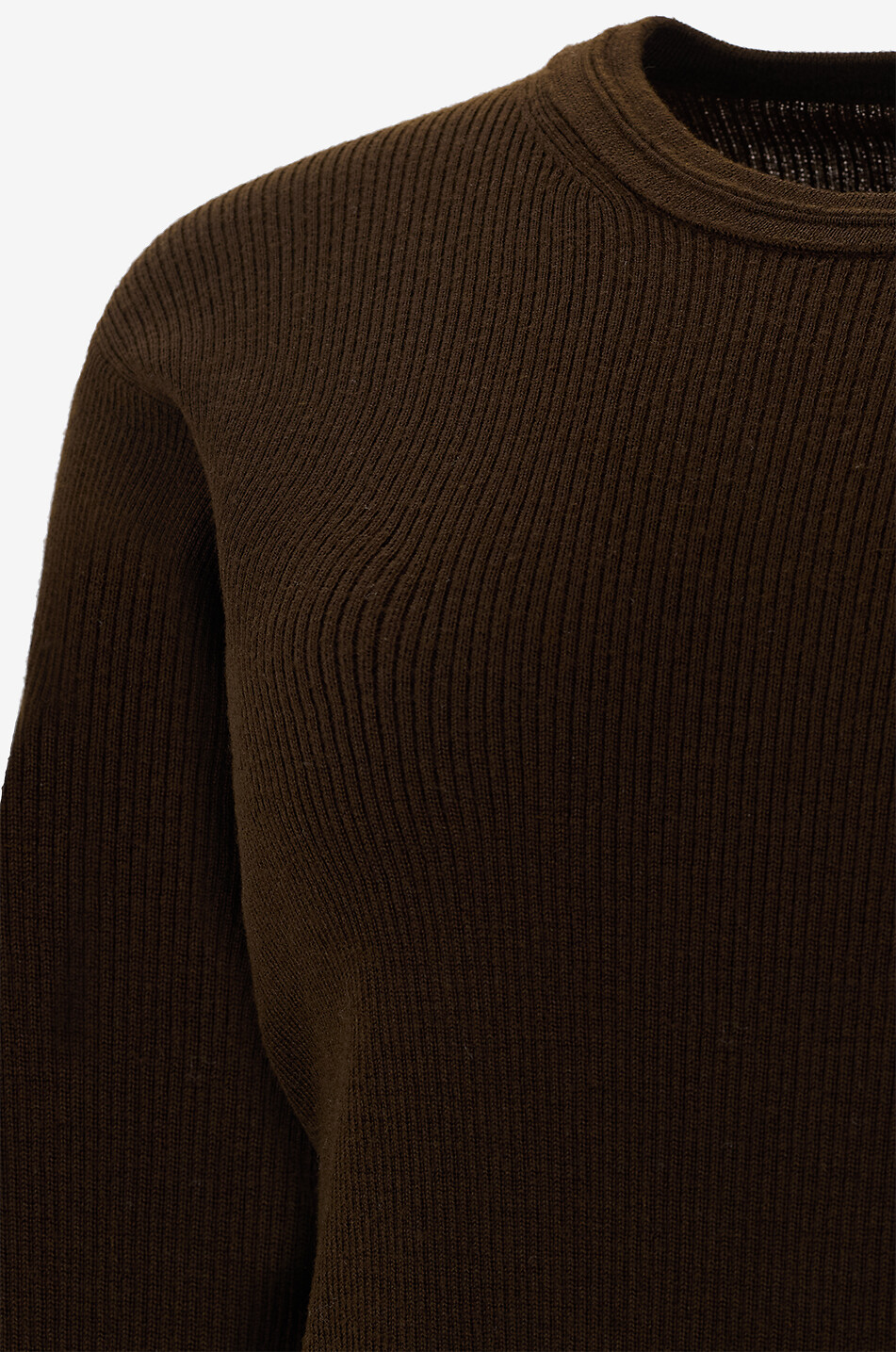 PHOEBE PHILO Pull fin côtelé à col rond en laine Femme MARRON FONCÉ 3