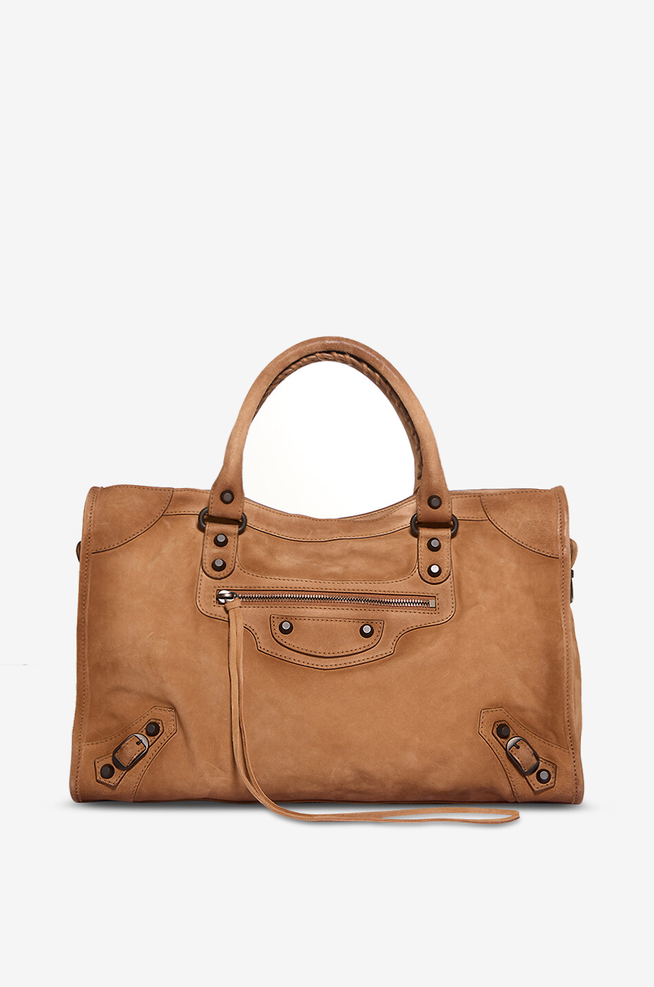 BALENCIAGA Sac à main rectangulaire en daim à clous Le City Bag Femme MARRON 1
