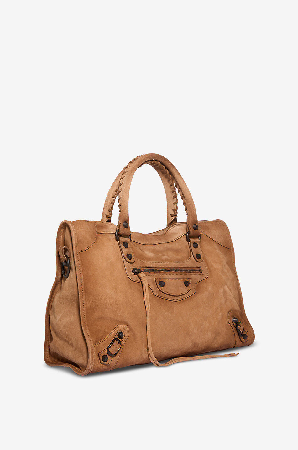 BALENCIAGA Sac à main rectangulaire en daim à clous Le City Bag Femme MARRON 2