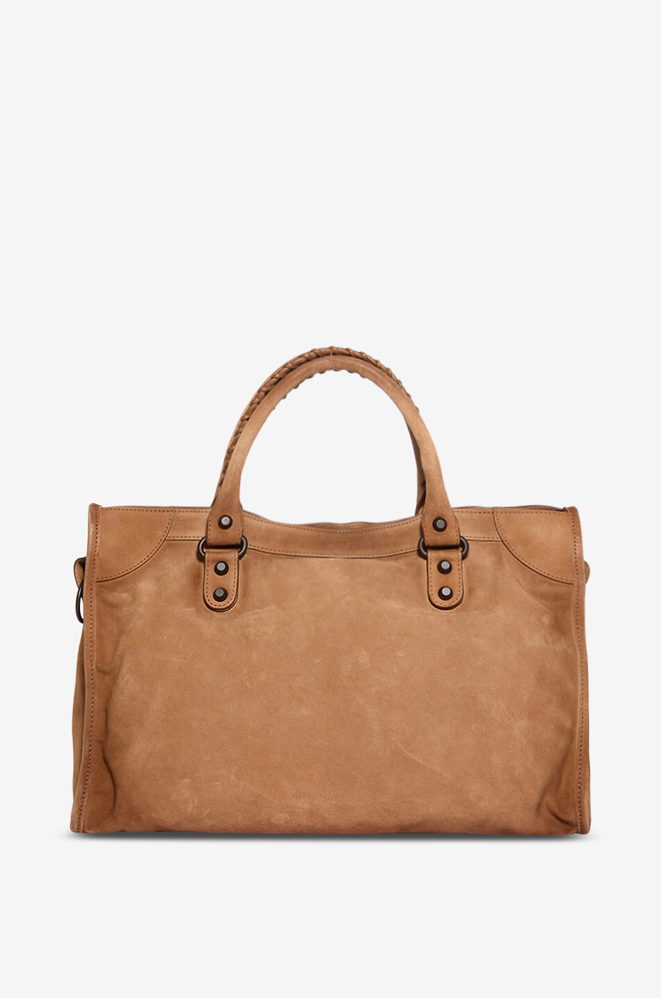 BALENCIAGA Sac à main rectangulaire en daim à clous Le City Bag Femme MARRON 3
