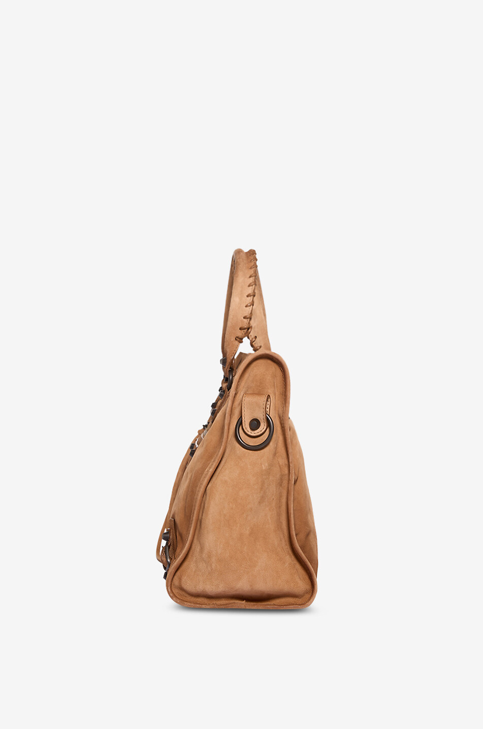 BALENCIAGA Sac à main rectangulaire en daim à clous Le City Bag Femme MARRON 4