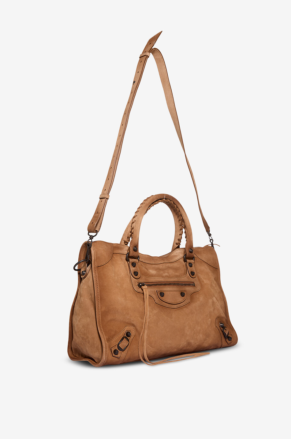 BALENCIAGA Sac à main rectangulaire en daim à clous Le City Bag Femme MARRON 5