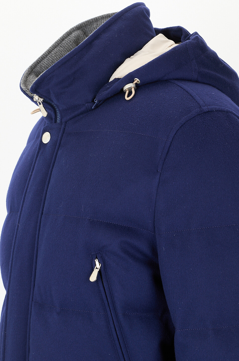 BRUNELLO CUCINELLI Manteau en flanelle chinée à col montant Homme BLEU FONCE 3