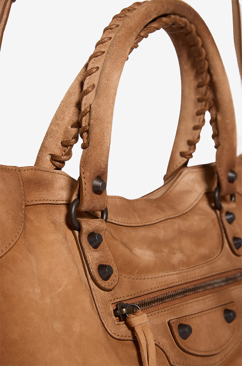 BALENCIAGA Sac à main rectangulaire en daim à clous Le City Bag Femme MARRON 6