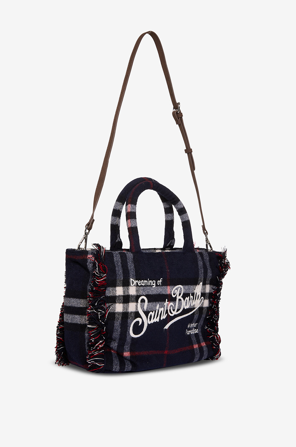 MC2 SAINT BARTH Colette tartan wool rectangular tote bag Women BLACK 5