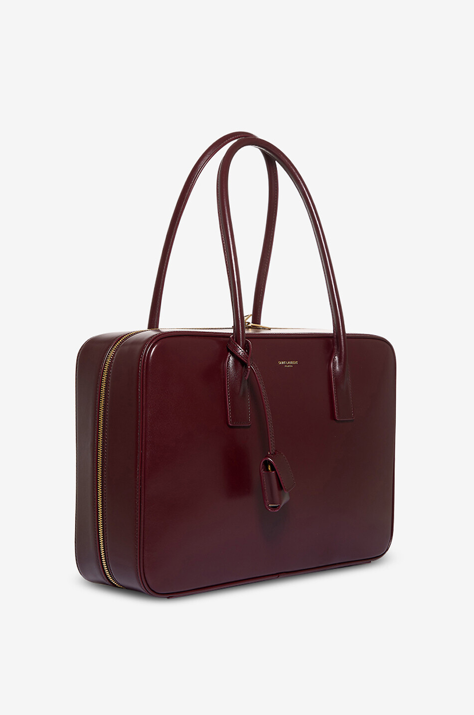 SAINT LAURENT PARIS Sac à main rectangulaire en cuir lisse Sac de Jour Femme ROUGE FONCÉ 2