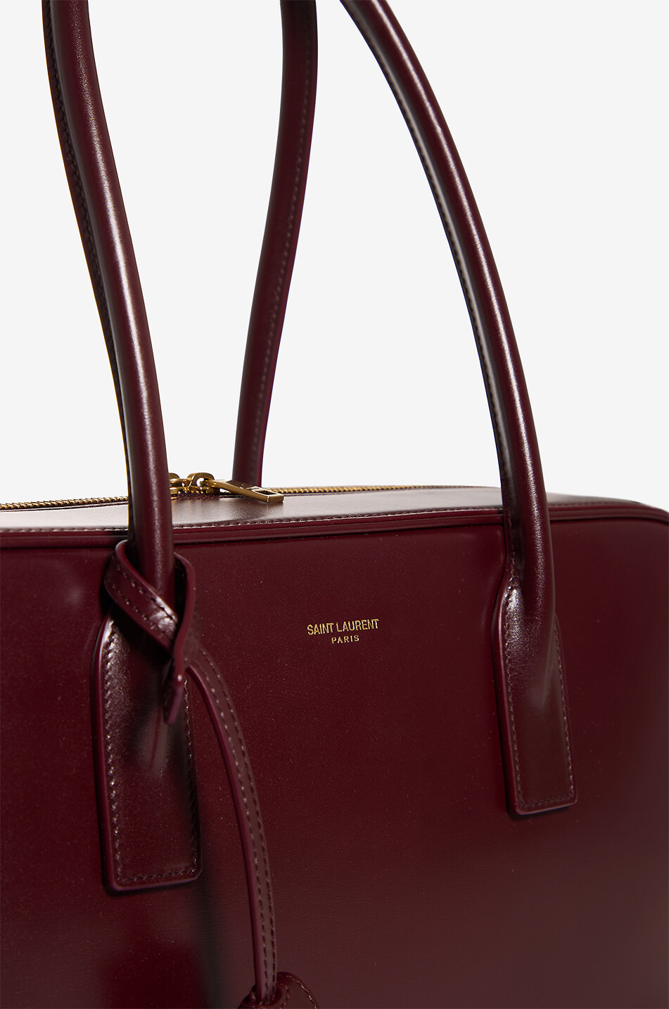 SAINT LAURENT PARIS Sac à main rectangulaire en cuir lisse Sac de Jour Femme ROUGE FONCÉ 5