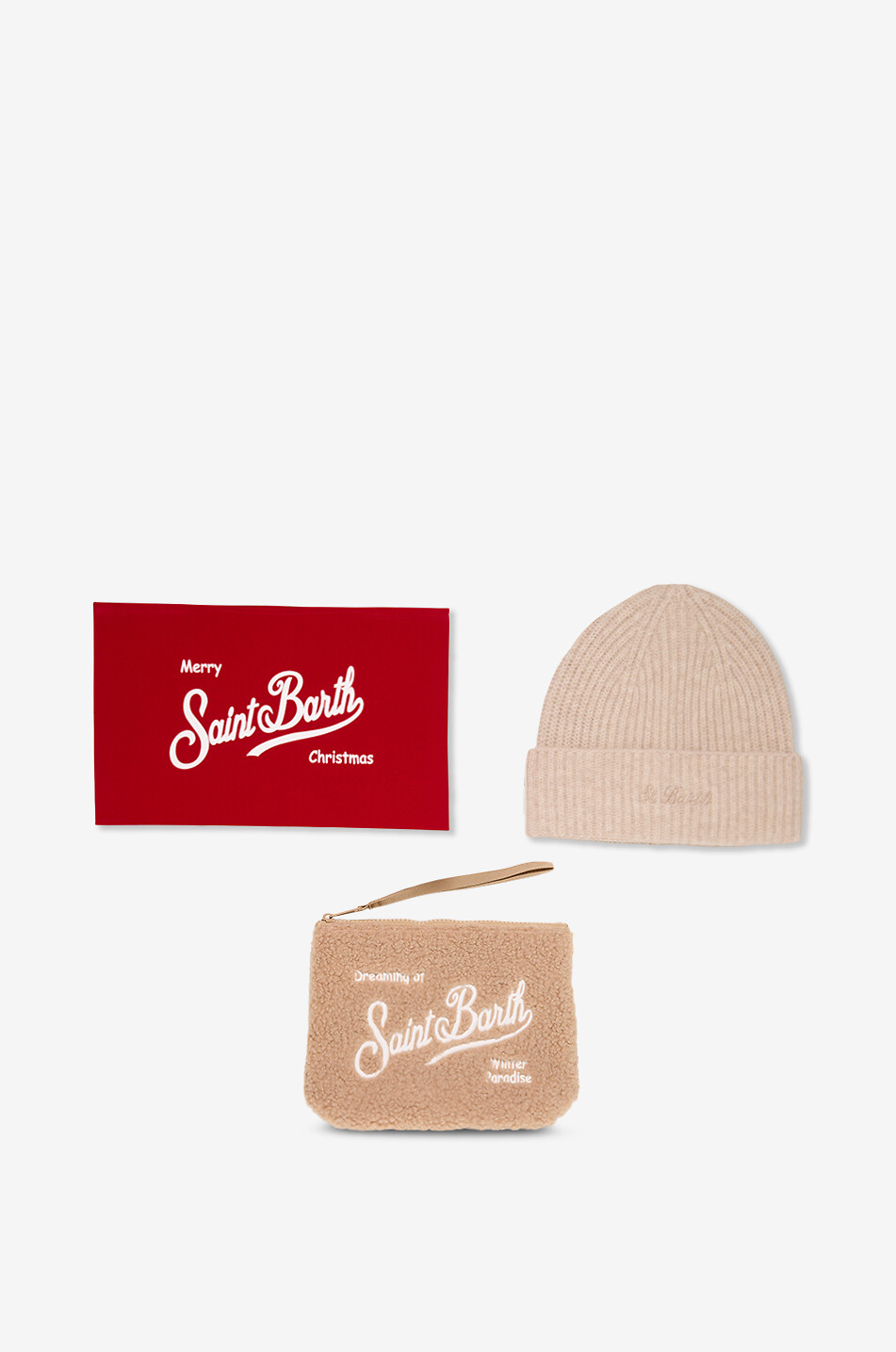 MC2 SAINT BARTH Exklusives Mütze-Täschchen-Set aus Lammfell mit Stickerei-Logo Damen HELLBRAUN 1