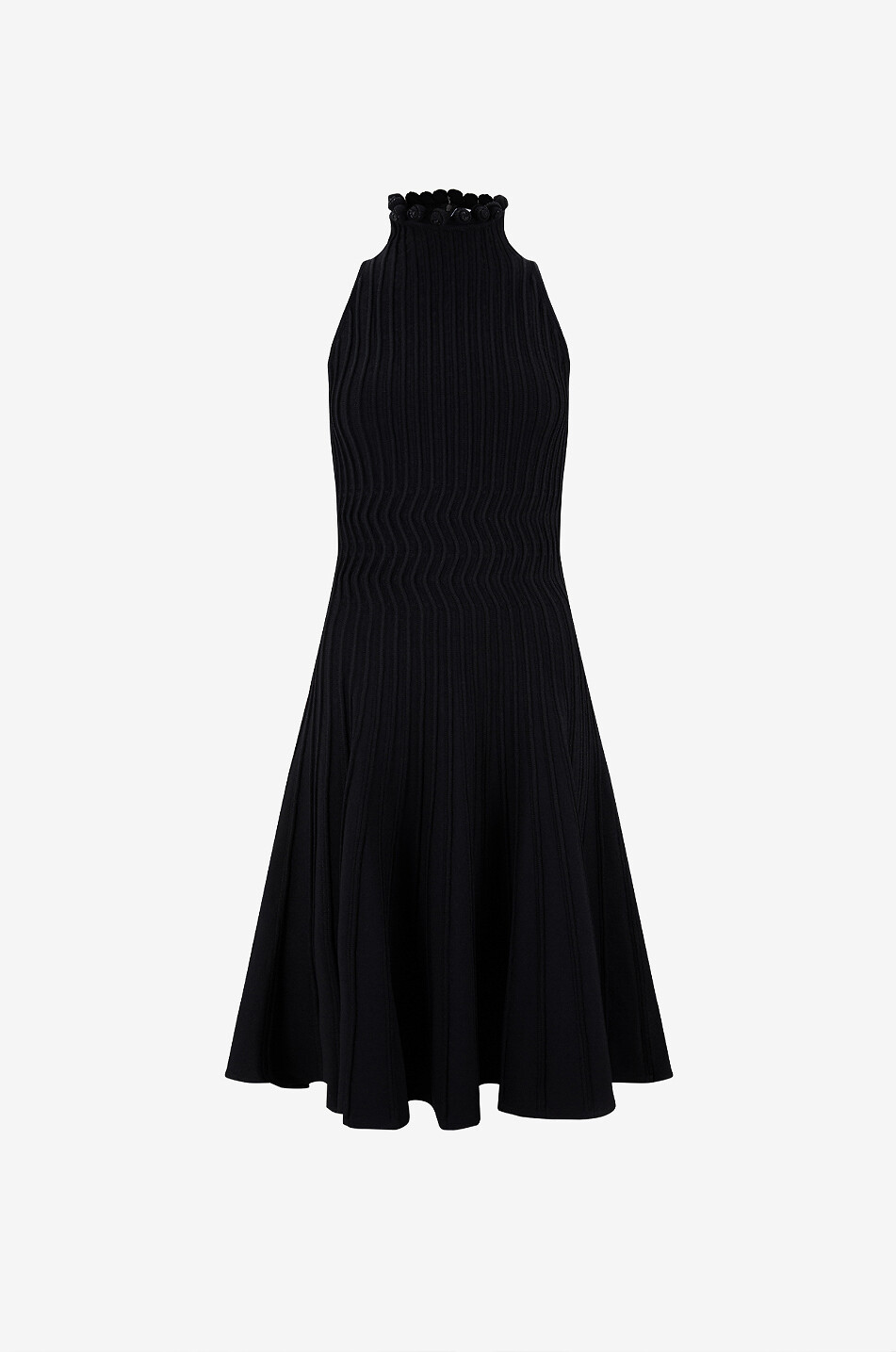 ALAÏA Fit Flare high neck midi knit dress Women BLACK 1
