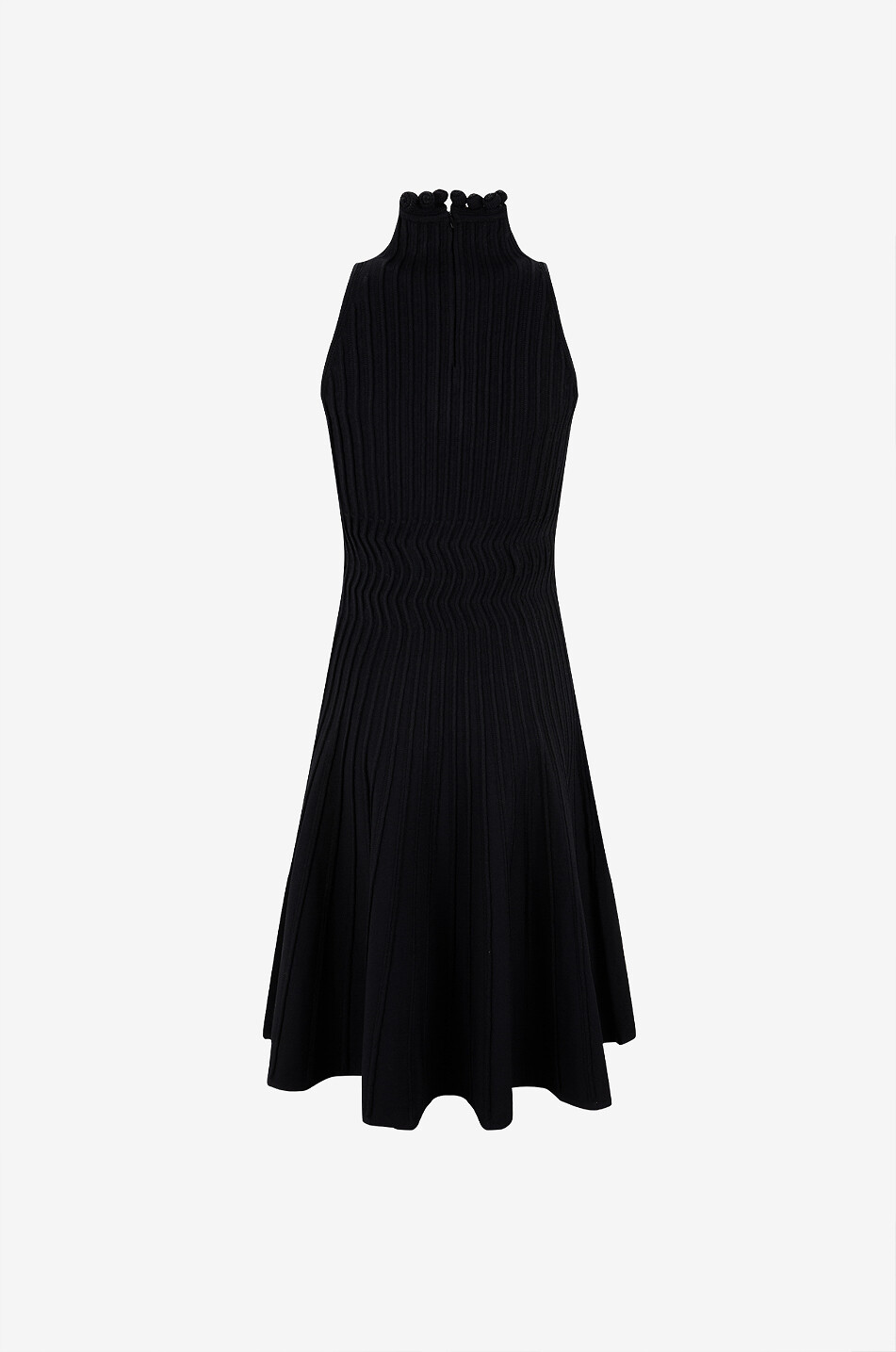 ALAÏA Fit Flare high neck midi knit dress Women BLACK 2