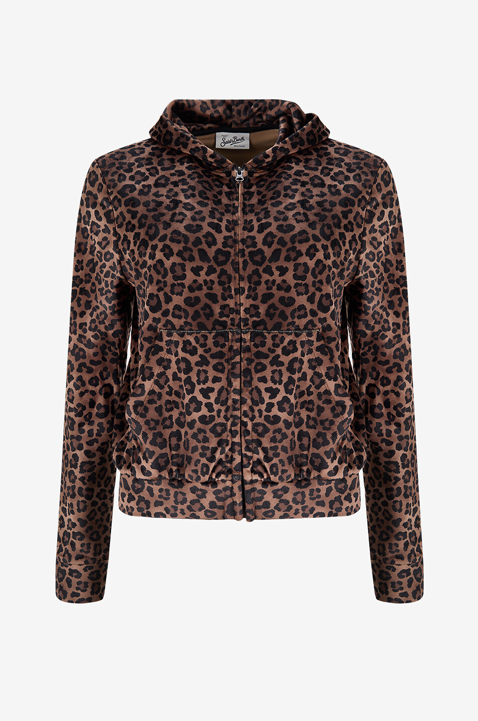 Velvet animal print hooded sweatshirt