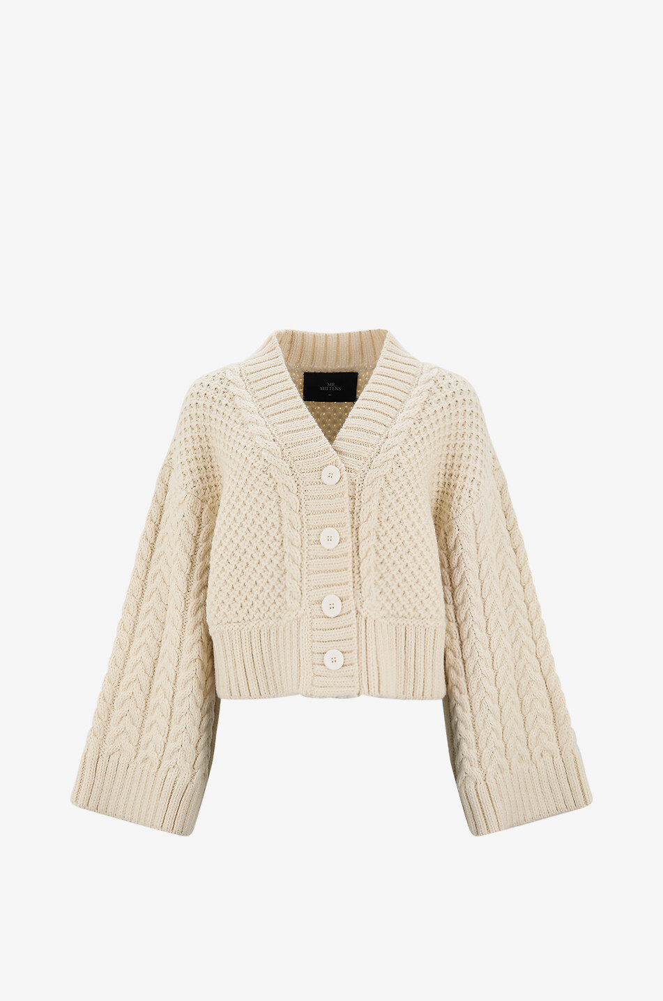 MR MITTENS Cardigan à col v en maille à manches évasées Femme BLANC CASSE 1