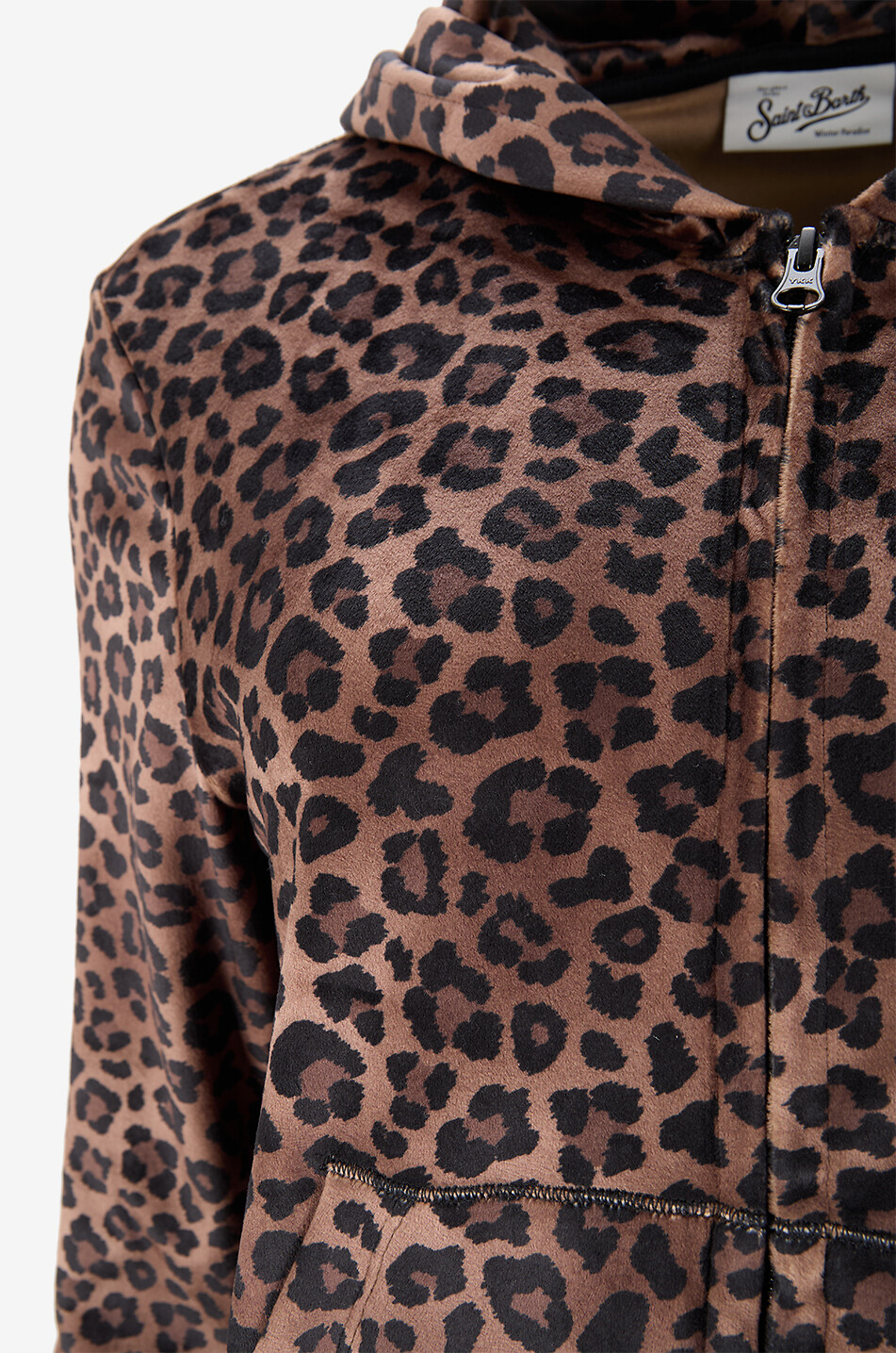 MC2 SAINT BARTH Velvet animal print hooded sweatshirt Women Brown 3