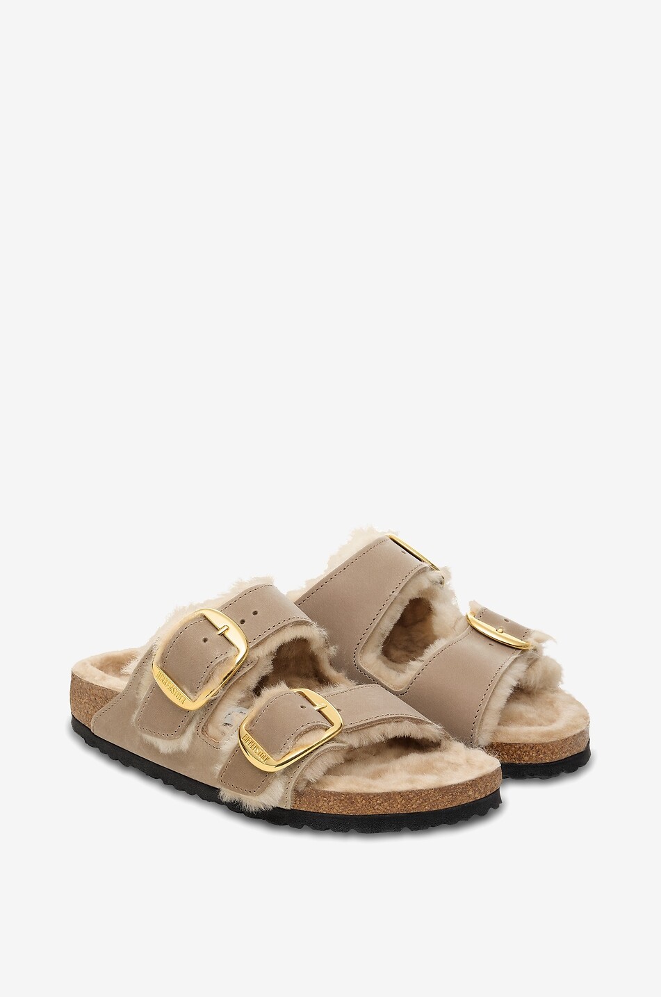 BIRKENSTOCK Flache Wildleder-Pantoletten mit Shearling-Futter Arizona Big Buckle Damen HELLBRAUN 3