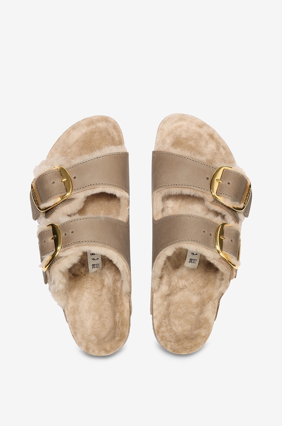 BIRKENSTOCK Flache Wildleder-Pantoletten mit Shearling-Futter Arizona Big Buckle Damen HELLBRAUN 5