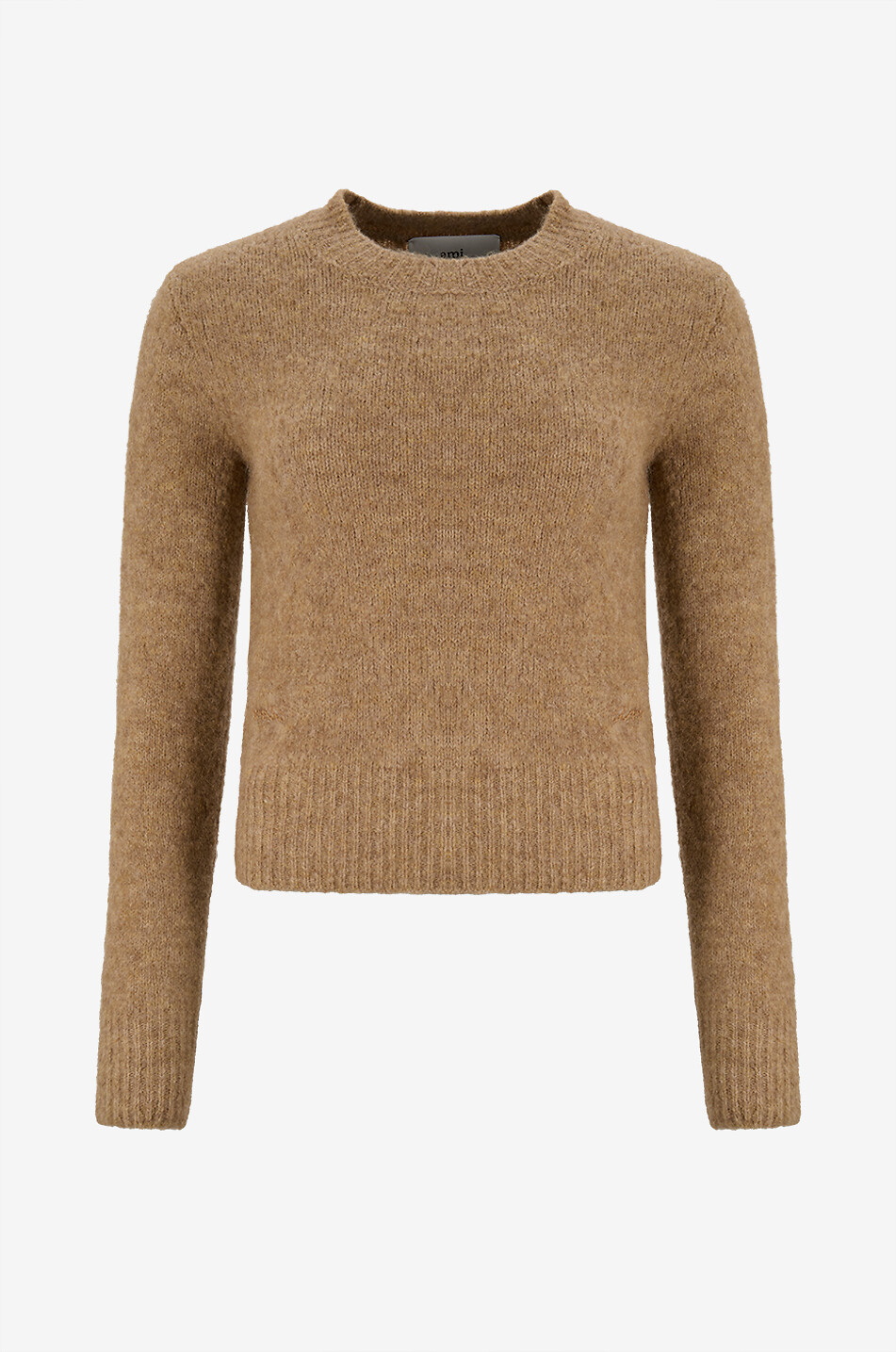 AMI Feinstrick-Pullover mit geripptem Rundhalsausschnitt Damen KAMELFARBEN 1