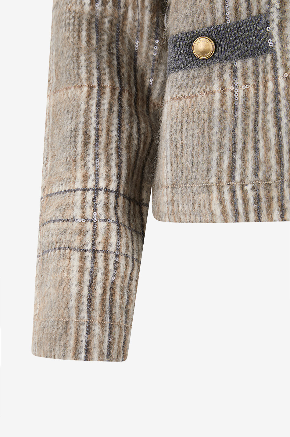 BRUNELLO CUCINELLI Flauschige Karo-Strickjacke aus edlem Jersey Damen BRAUN 3