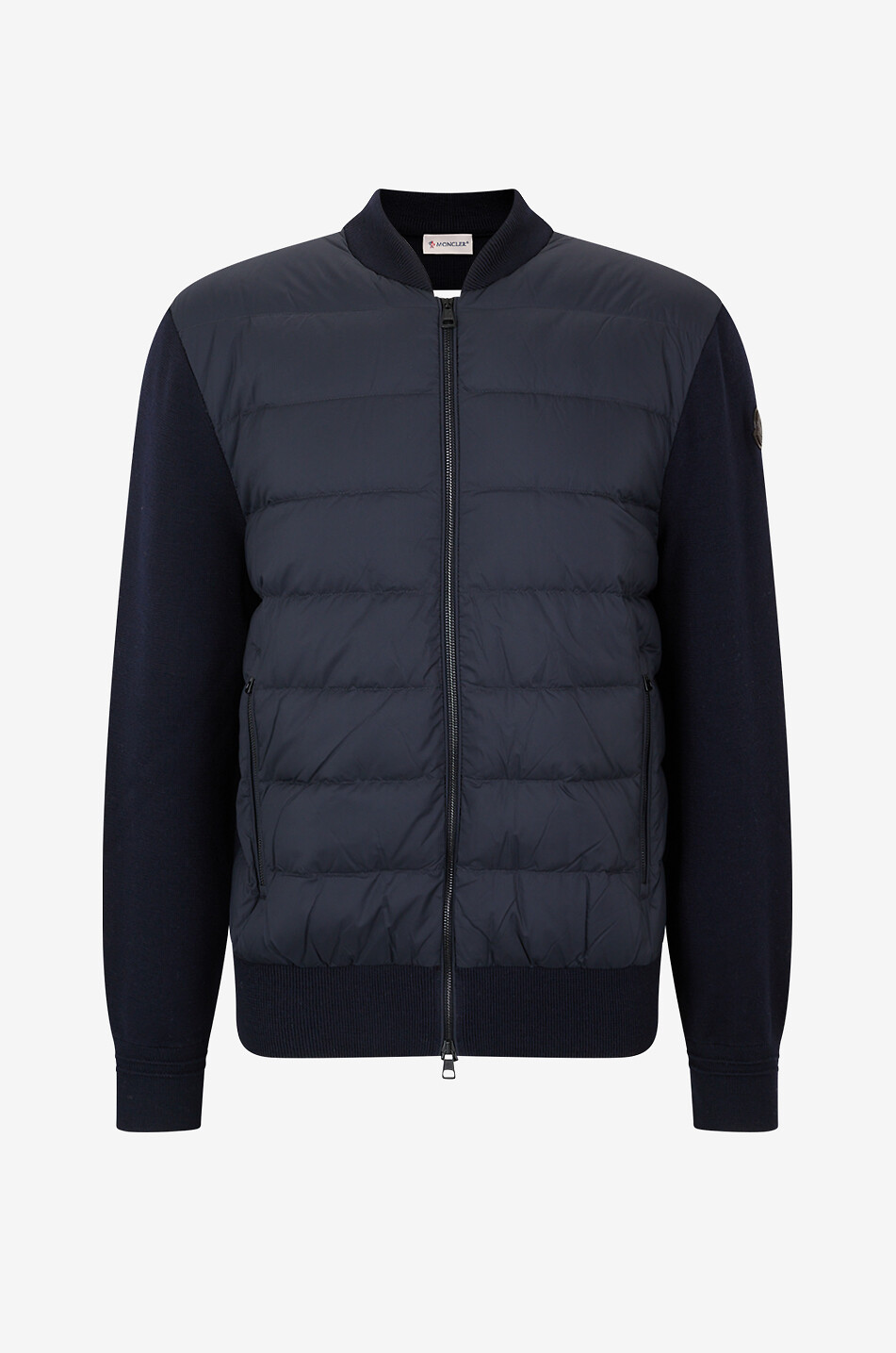 Short quilted technical fabric cardigan