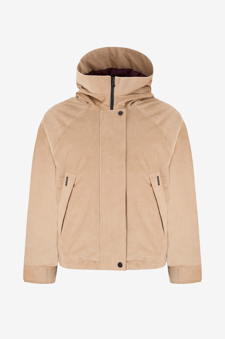 Kurze Steppjacke aus Cord mit Stehkragen