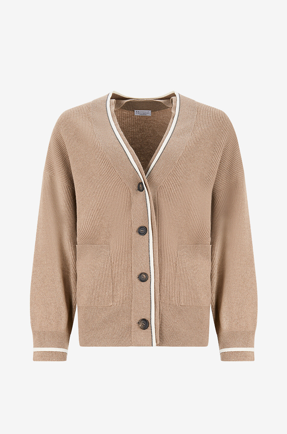 BRUNELLO CUCINELLI Knitted V-neck cardigan with patch pockets Women BROWN 1