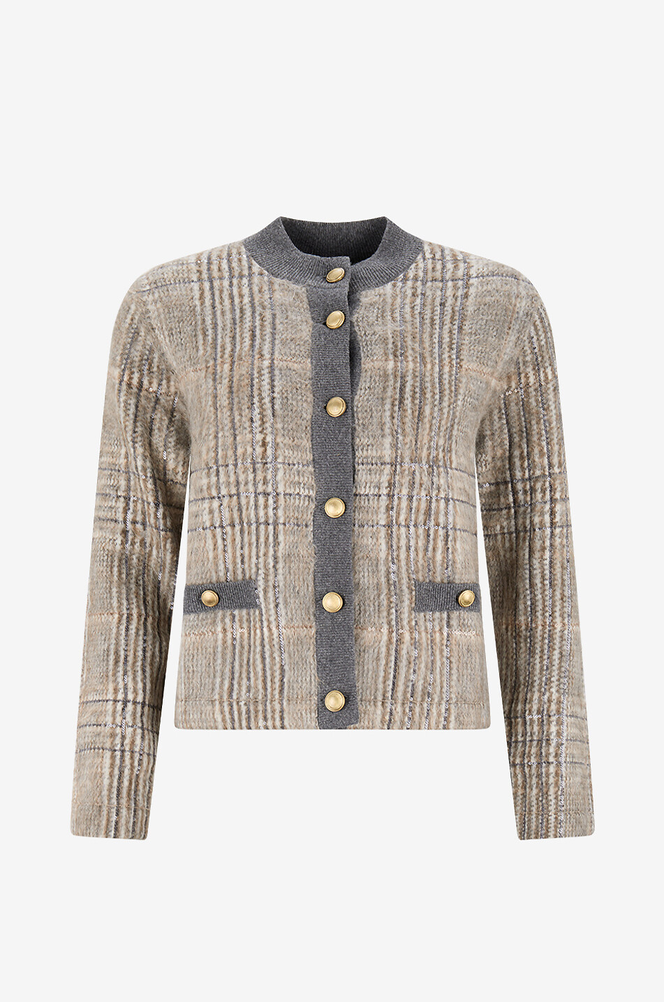 Flauschige Karo-Strickjacke aus edlem Jersey