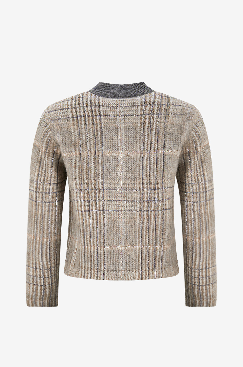 BRUNELLO CUCINELLI Flauschige Karo-Strickjacke aus edlem Jersey Damen BRAUN 2