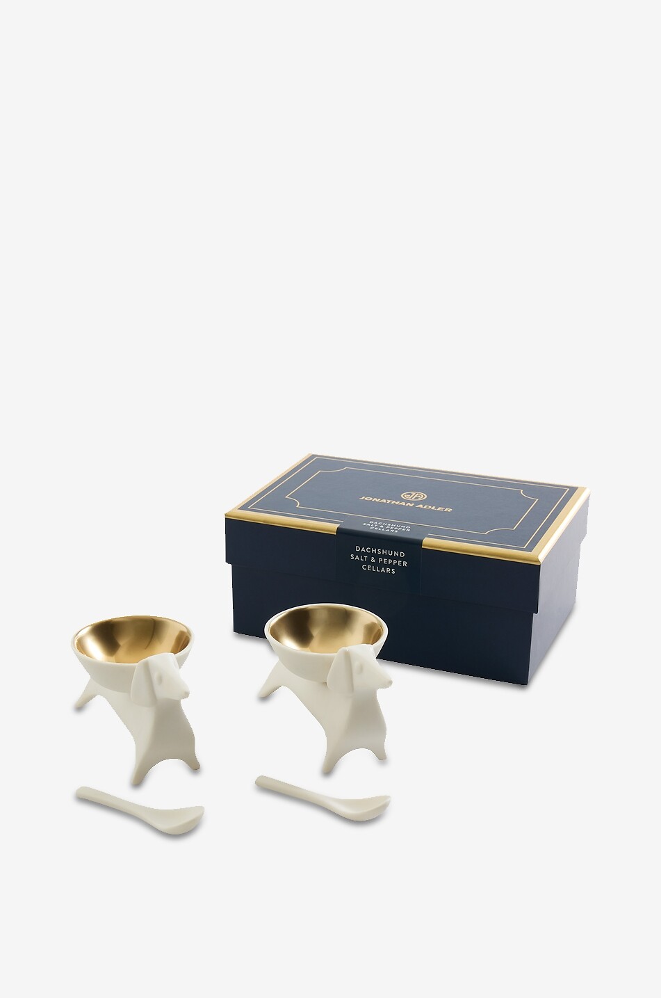 JONATHAN ADLER Set de salière et poivrière en porcelaine doré Dachshund Maison BLANC 2