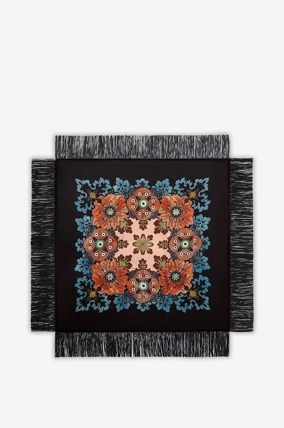 Reversible Fringe Bounty Placée silk twill square scarf
