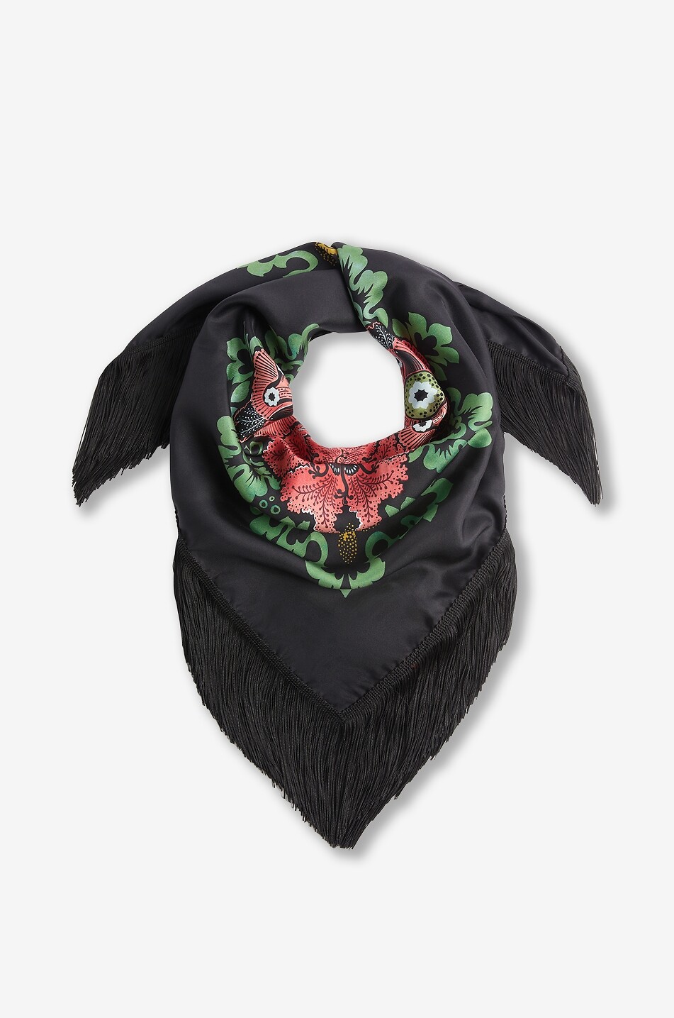 LA DOUBLEJ Reversible Fringe Bounty Placée silk twill square scarf Women BLACK 2