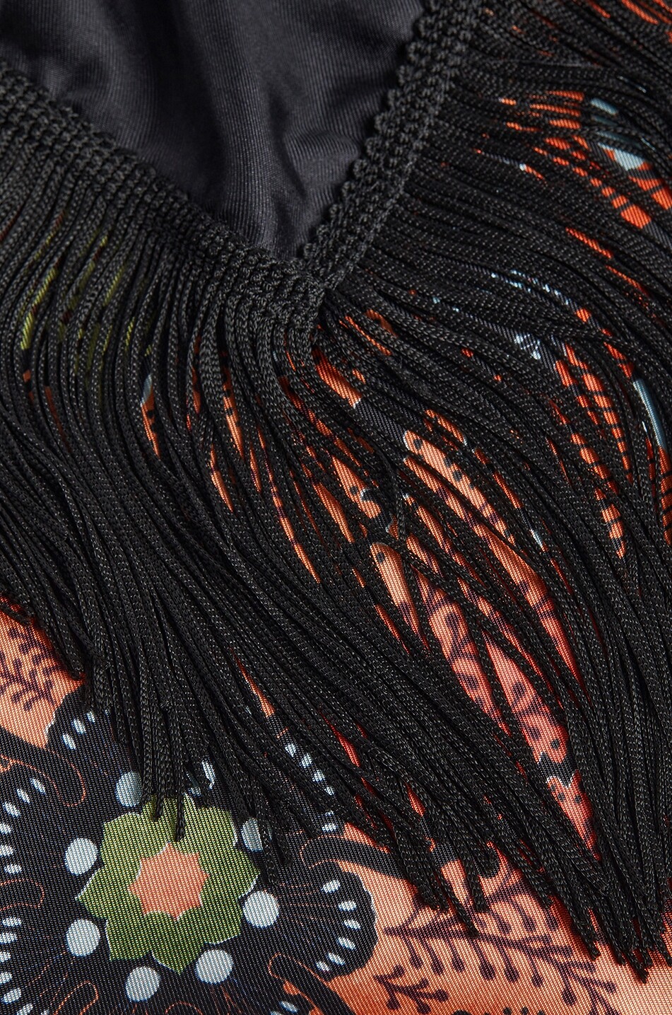 LA DOUBLEJ Reversible Fringe Bounty Placée silk twill square scarf Women BLACK 3