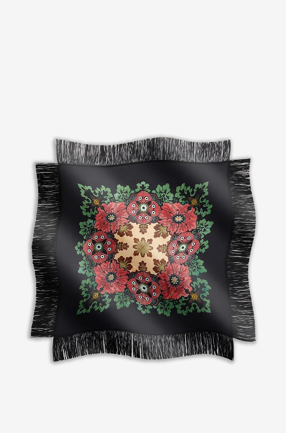 LA DOUBLEJ Reversible Fringe Bounty Placée silk twill square scarf Women BLACK 4