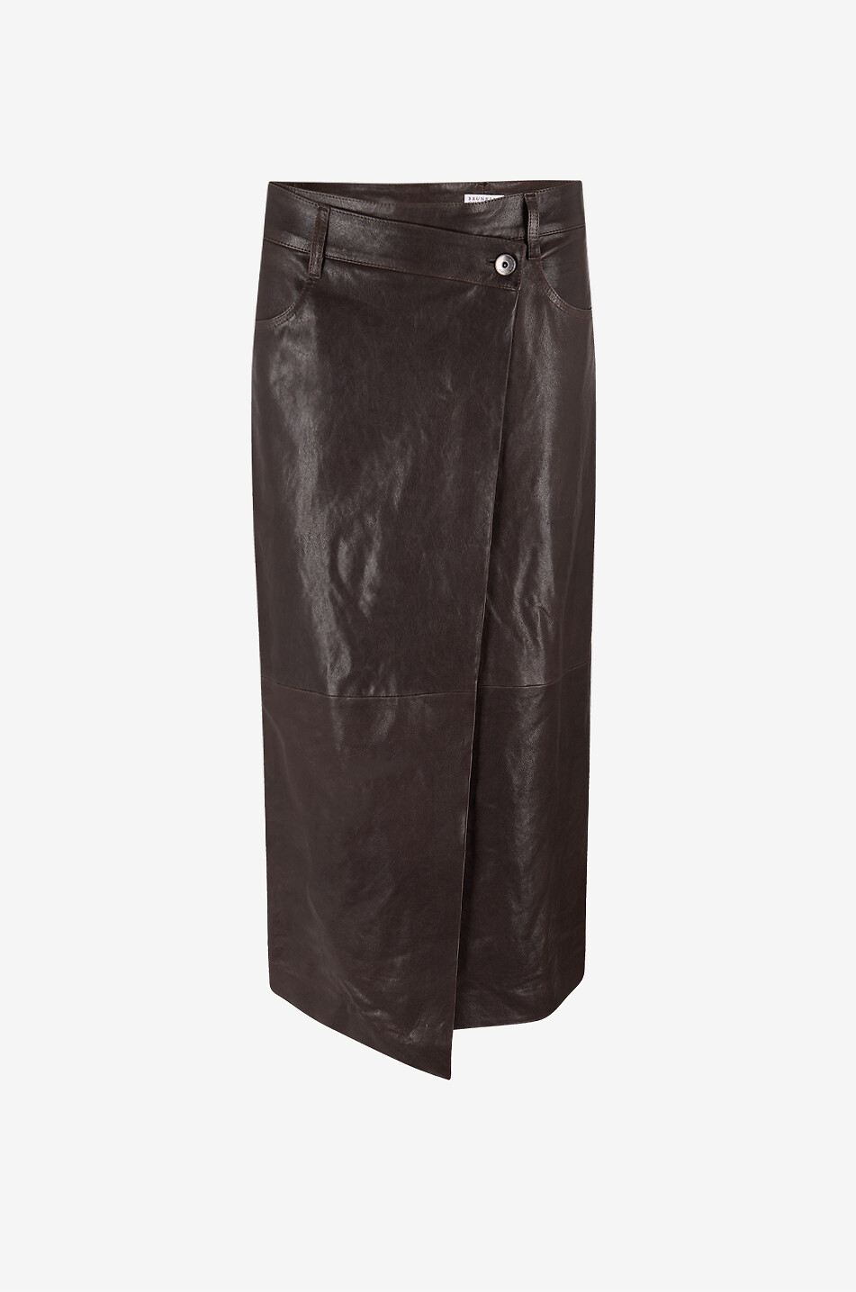 BRUNELLO CUCINELLI Mittellanges Wickelrock aus Leder Damen BRAUN 1