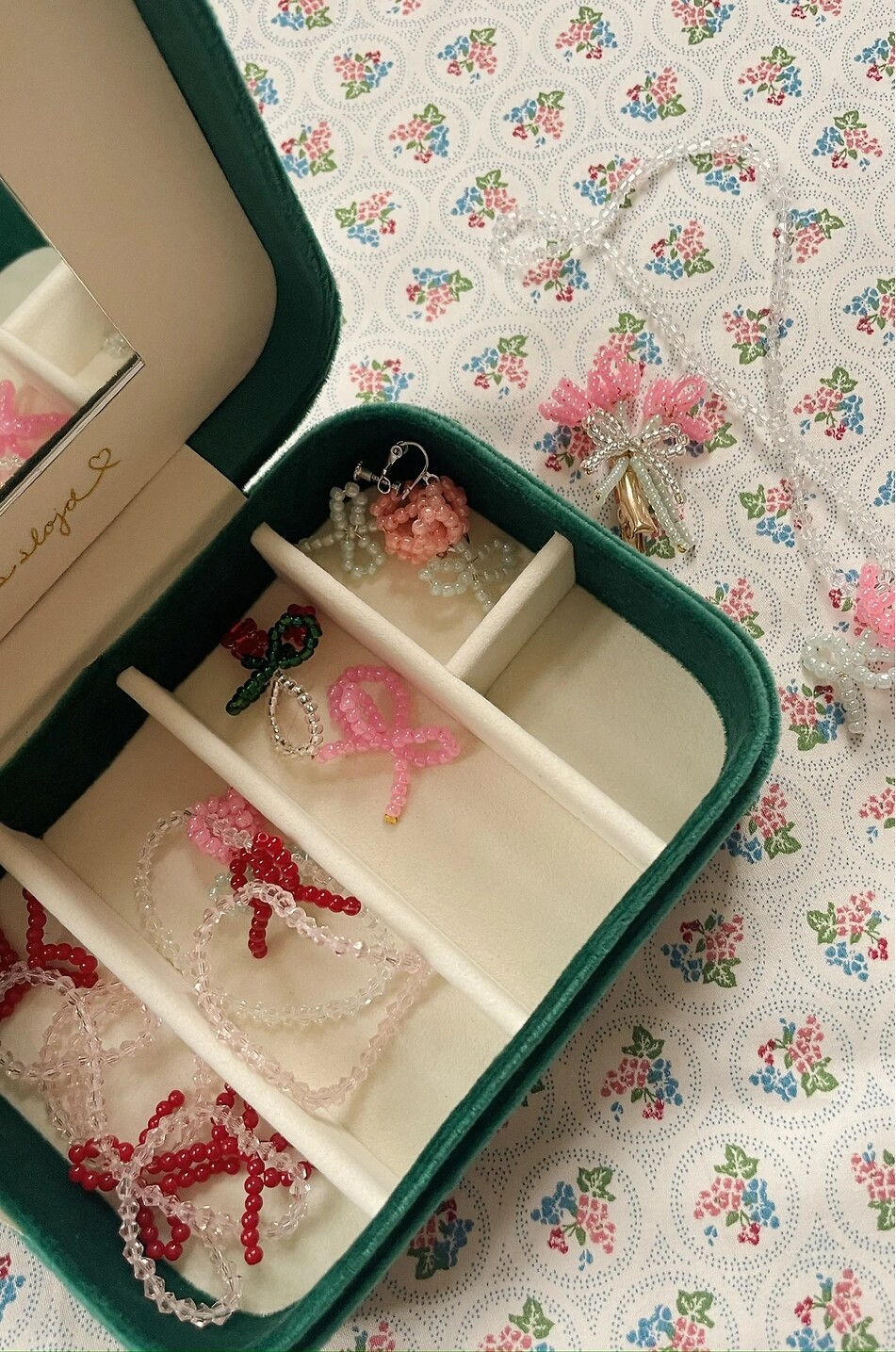 KONGES SLØJD Mädchen-Schmuckschatulle aus Samt All I wish for Mädchen DUNKELGRÜN 3