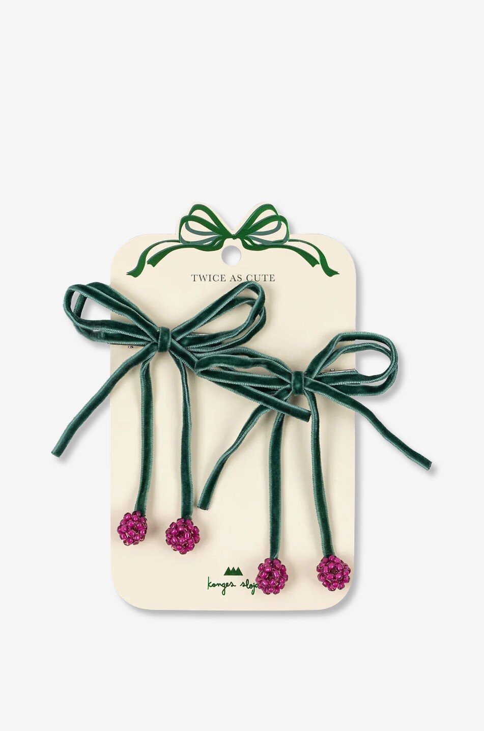 Cherry Bow girl's barrettes in velvet and beads