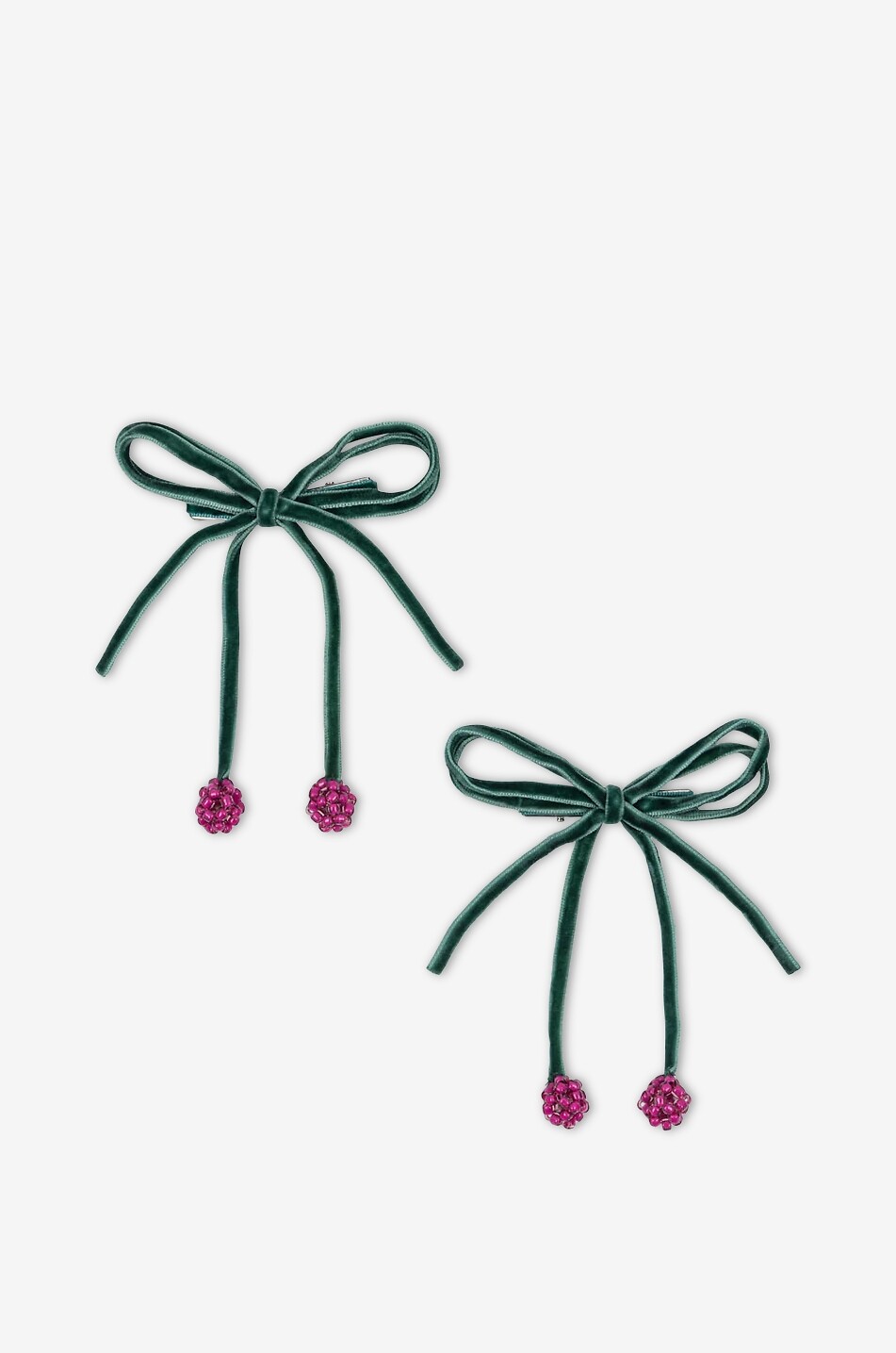 KONGES SLØJD Cherry Bow girl's barrettes in velvet and beads Girl GREEN 2