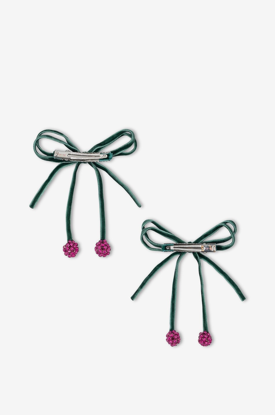KONGES SLØJD Cherry Bow girl's barrettes in velvet and beads Girl GREEN 3