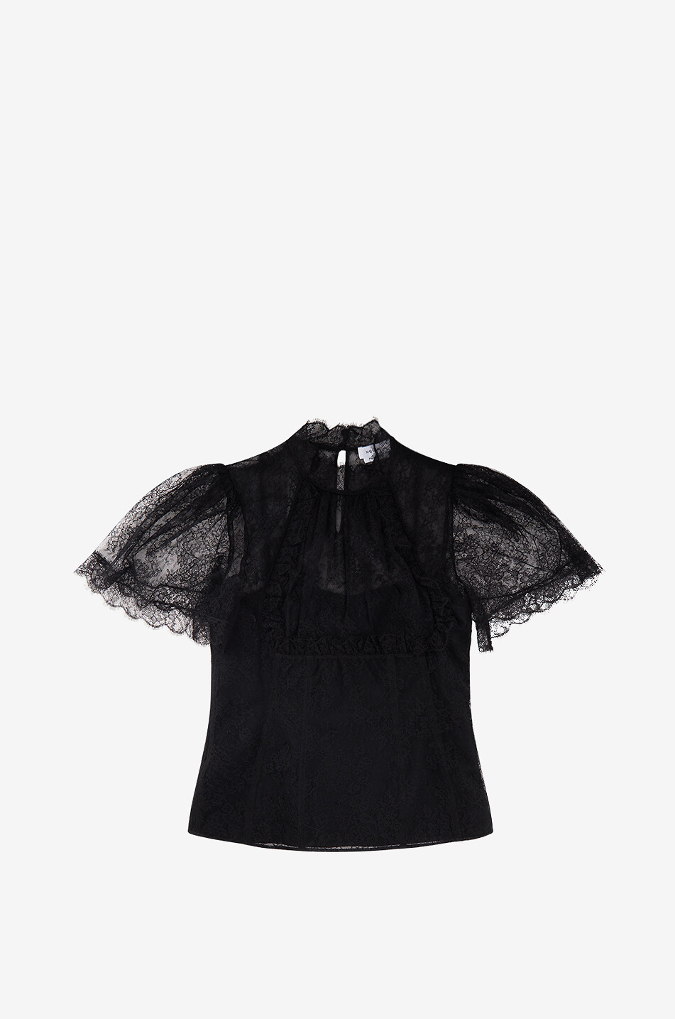 ALEXANDER McQUEEN Top à col montant en dentelle à manches volants Femme NOIR 1