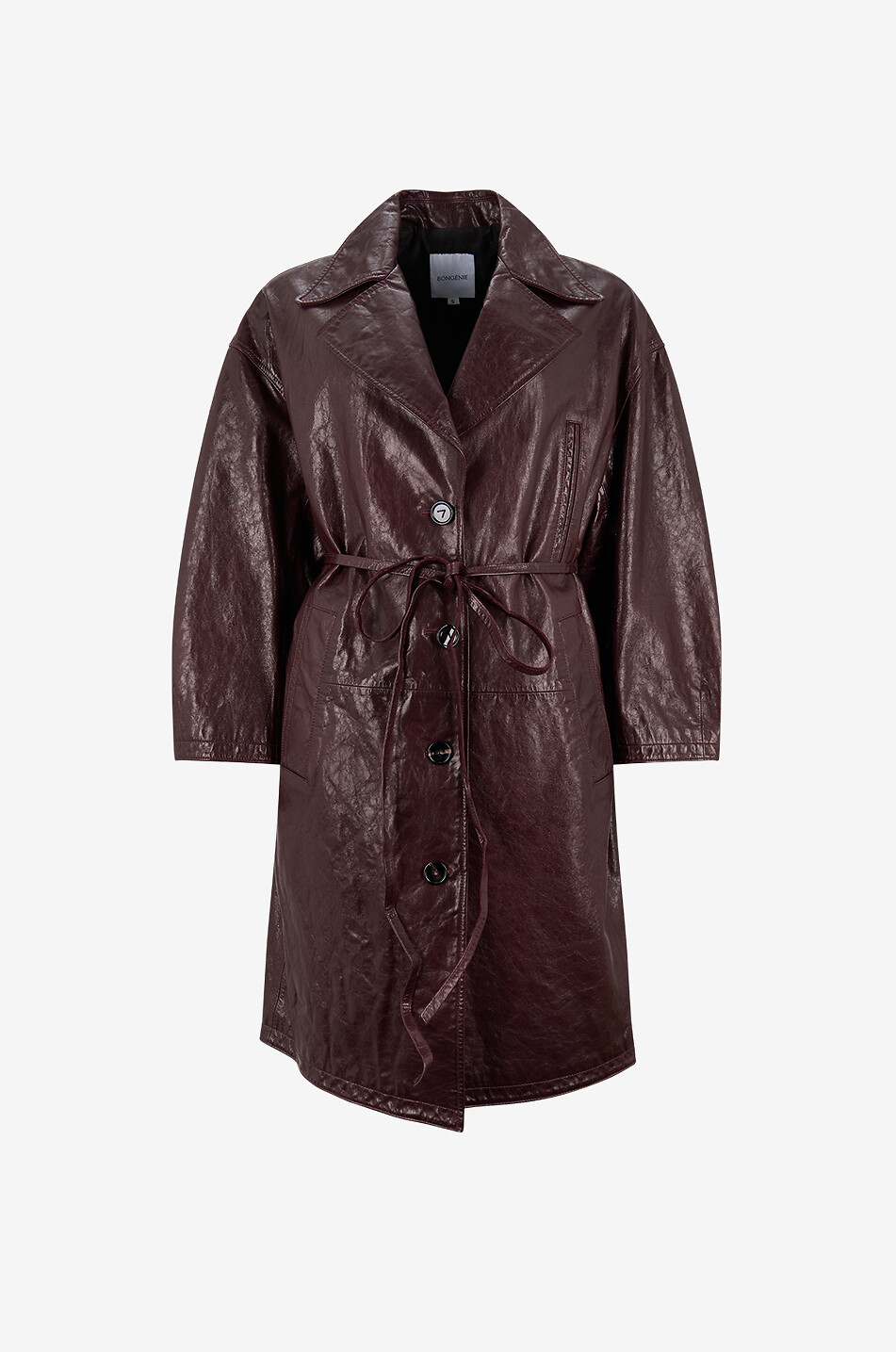 BONGÉNIE Manteau long en cuir vieilli à revers Billie Femme ROUGE FONCÉ 1