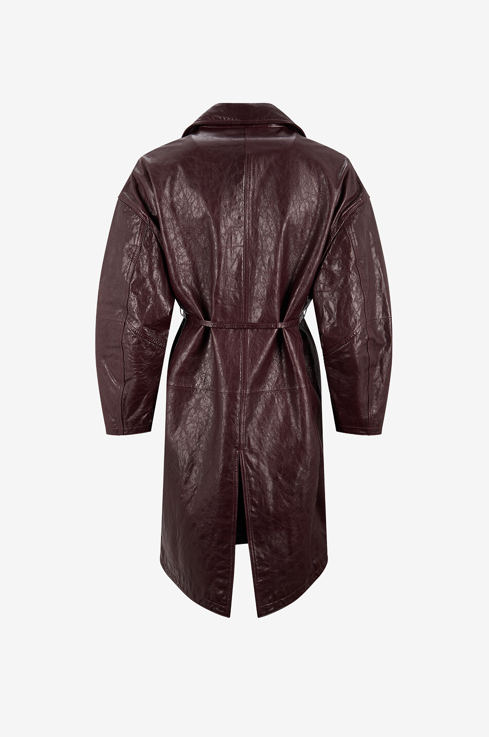 BONGÉNIE Manteau long en cuir vieilli à revers Billie Femme ROUGE FONCÉ 2