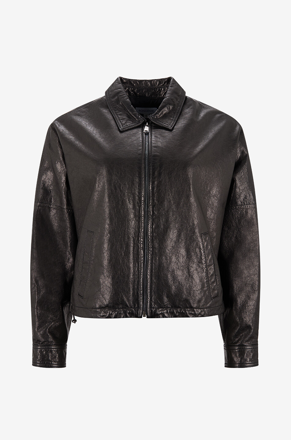 BONGÉNIE Veste courte en cuir à col chemise Bobby Femme NOIR 1