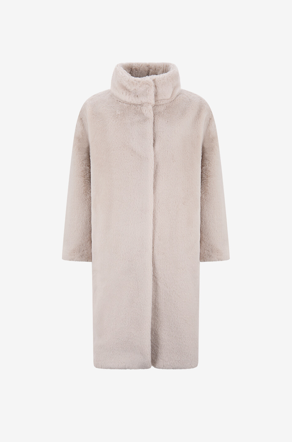 Long high-neck faux fur coat