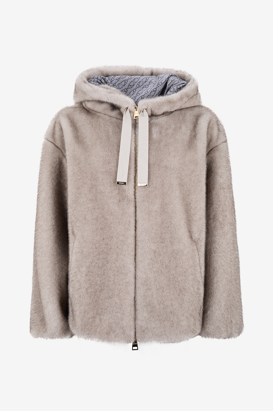 HERNO Short hooded faux fur coat Women LIGHT GREY 1